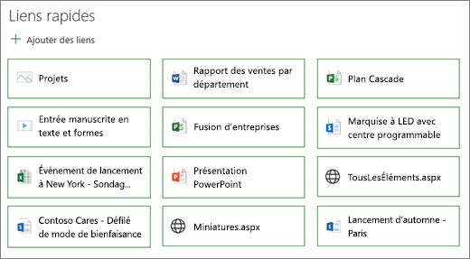 Disposition des boutons des liens rapides