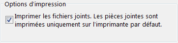 Options d’impression des pièces jointes dans la boîte de dialogue Imprimer