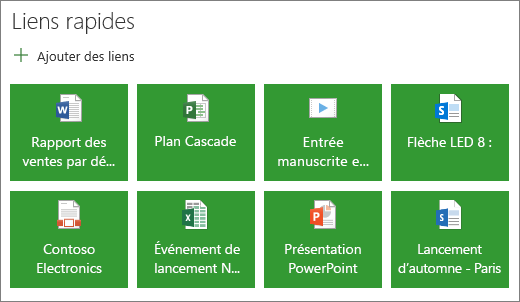 Liens rapides dans une disposition de vignette