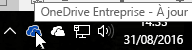 Capture d’écran montrant le curseur pointant sur l’icône OneDrive bleue, avec le texte OneDrive Entreprise.