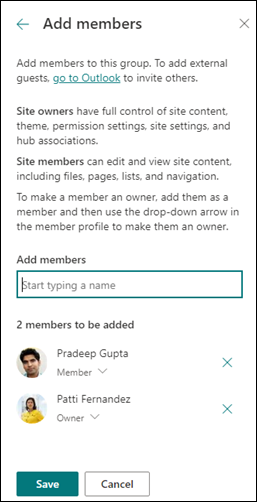 Aperçu de l’ajout de membres à un site SharePoint