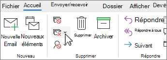 Flèche vers le bas de nettoyage de la conversation sélectionnée dans le ruban Classique