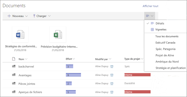 Composant WebPart Bibliothèque de documents sur une page moderne.