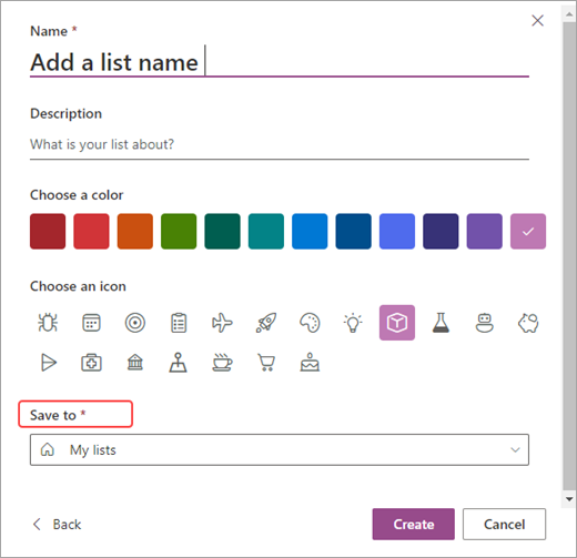 Capture d’écran des options permettant de personnaliser vos listes dans SharePoint.