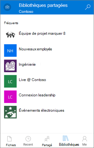 Accès aux bibliothèques via l’OneDrive Entreprise mobile