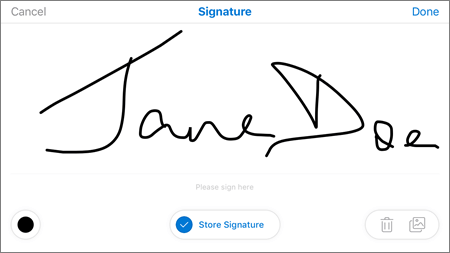 Zone et options oneDrive pour la signature de balisage PDF iOS