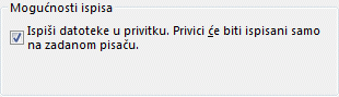 Mogućnosti ispisa datoteka privitaka u dijaloškom okviru Ispis