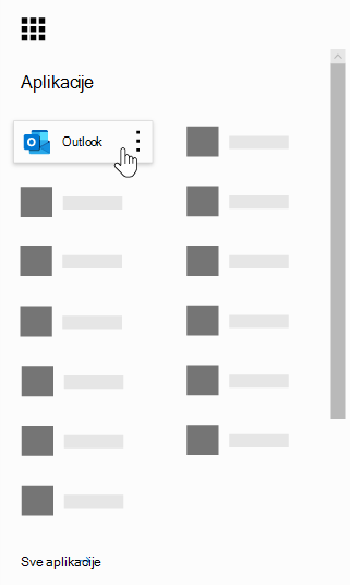 Pokretač aplikacija okruženja Microsoft 365 s istaknutom aplikacijom Outlook.