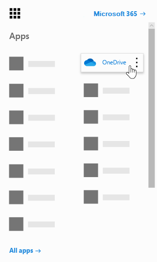 Pokretač aplikacija sustava Office 365 na kojem je istaknuta aplikacija OneDrive