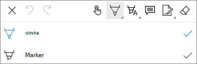 Izbornik Olovka za OZNAKE PDF-a na servisu OneDrive za Android