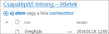 A Listakijelző a cím hivatkozására mutató nyíllal.
