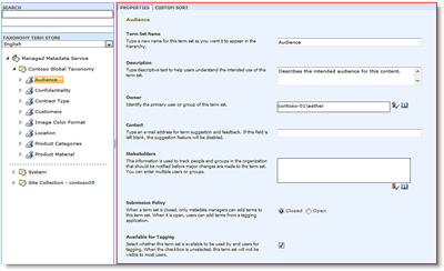 Property Pane of the Term Store Management Tool