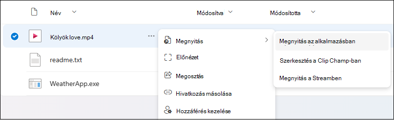 A megnyitás az alkalmazásban paranccsal nyissa meg a fájlt az asztali fájlban