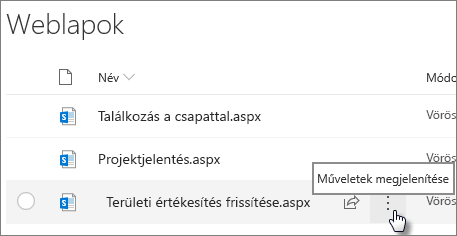 Lapok tár, a kijelölt fájl mellett három ponttal
