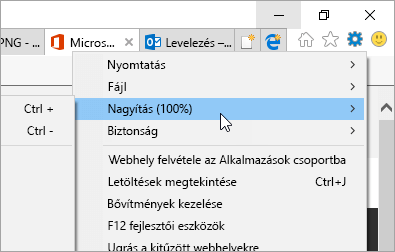 Képernyőkép az Internet Explorer Eszközök menüjéről