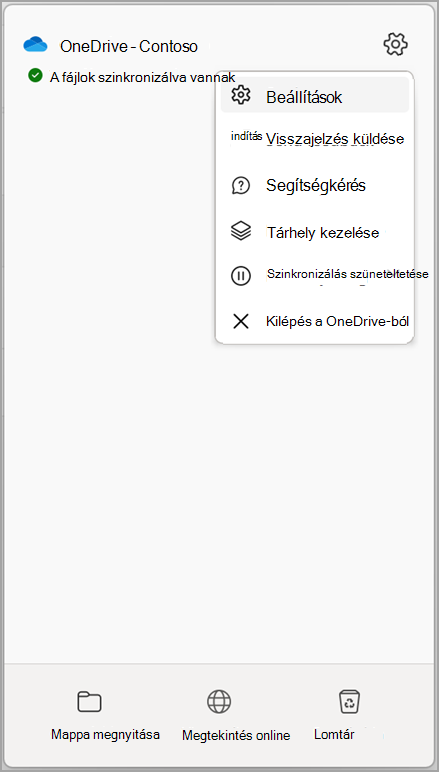 OneDrive-beállítások – Szinkronizálás leállítása