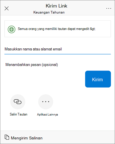 Cuplikan layar kotak dialog berbagi iOS.