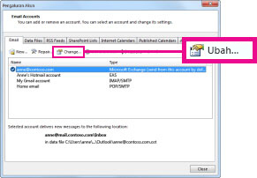Perintah Ubah dalam kotak dialog Pengaturan Akun