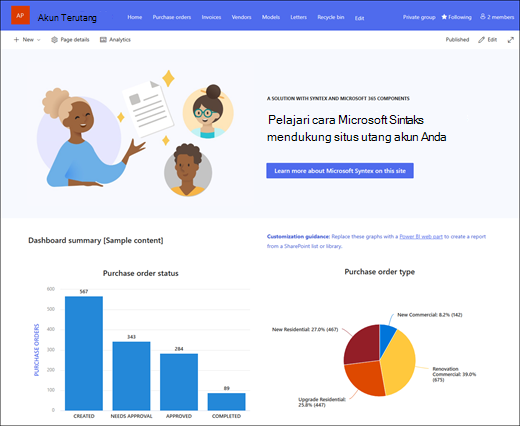 Pratinjau templat situs Akun yang Dapat Dibayar.