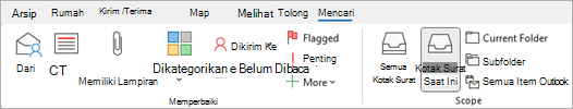 Dari pita, pilih memiliki lampiran untuk mencari item yang menyertakan file.