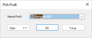 Pilih kotak dialog profil dengan nama profil baru.
