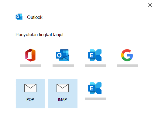 Memilih tipe akun Anda saat menyiapkan akun email secara manual di Outlook