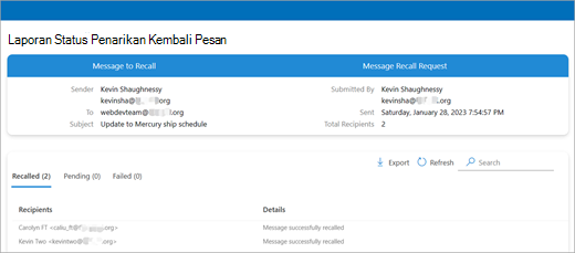 outlook untuk memeriksa cuplikan layar pesan dua