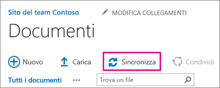 Comando Sincronizza in una raccolta documenti di SharePoint