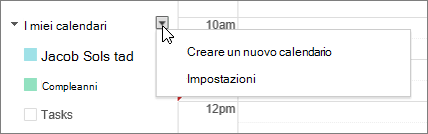 Scegliere I miei calendari e quindi Impostazioni