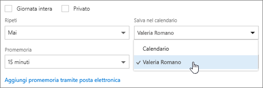 Screenshot del menu Salva nel calendario.