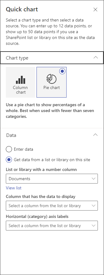 screenshot del pannello di modifica grafico a torta