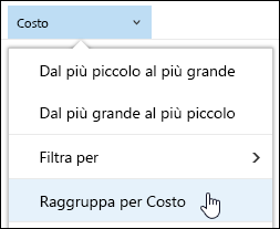 Visualizzazione Raggruppa per della raccolta documenti in Office 365