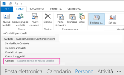 Elenco contatti condiviso visualizzato nel riquadro Contatti in Outlook