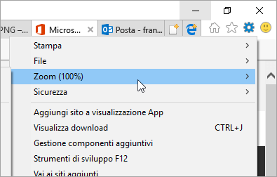 Screenshot del menu Strumenti in Internet Explorer