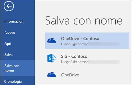 Salvataggio di un documento di Word in OneDrive for Business