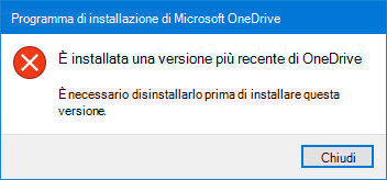 OneDrive popup di errore