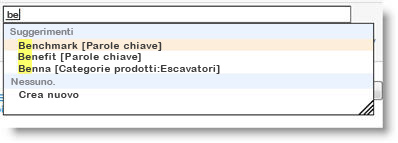 Quando si inizia a digitare una parola chiave, vengono suggeriti i termini e le parole chiave esistenti disponibili.