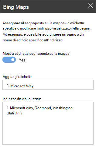 Casella degli strumenti della web part Bing Maps