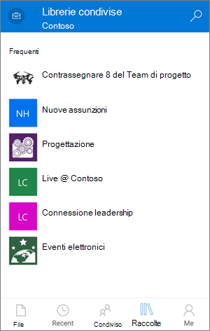 Accesso alle raccolte tramite l'app OneDrive for Business per dispositivi mobili