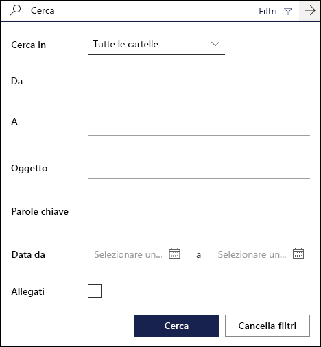 Casella di ricerca in Outlook sul web con i filtri disponibili