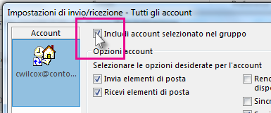 Rimozione di un account da un gruppo di invio/ricezione