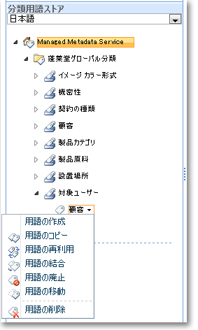 用語セット内の用語を管理するためにこのメニューを使用します。