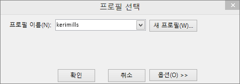 새 프로필 이름이 표시된 프로필 선택 대화 상자