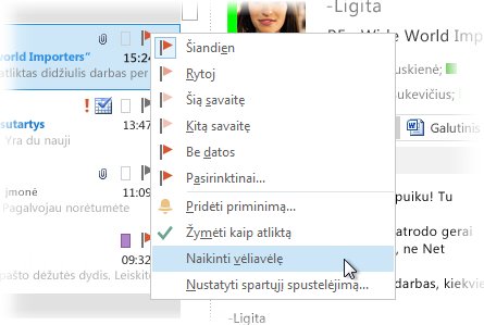 Dešiniojo pelės klavišo meniu laiškų sąraše komanda Išvalyti vėliavėlę