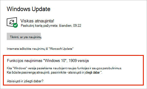 „Windows Update“, rodantis funkcijų naujinimo vietą