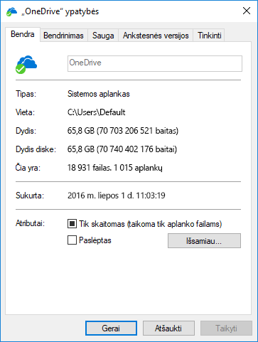 „OneDrive“ ypatybės