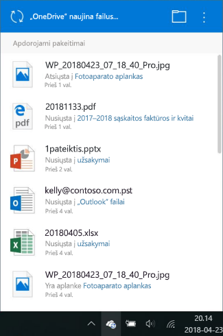 "OneDrive" apdoroja pakeitimų ekraną