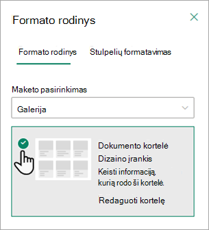 Galite naudoti dokumento kortelės Designer, kad pakeistumėte kiekvienoje kortelėje rodomą informaciją.