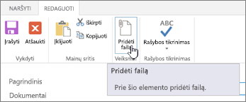 Spustelėkite elementą, kad įtrauktumėte priedų