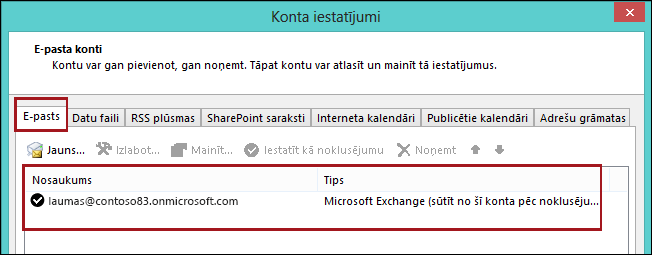 Konta tips programmā Outlook